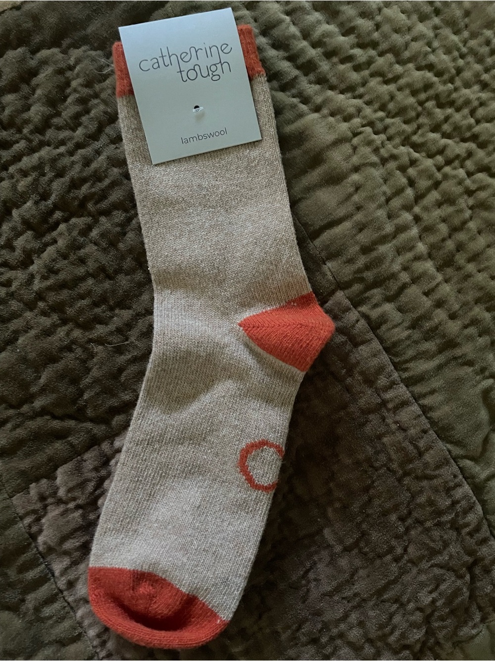 Catherine Tough Women’s Lambswool Winter Everyday Socks Oatmeal and Orange